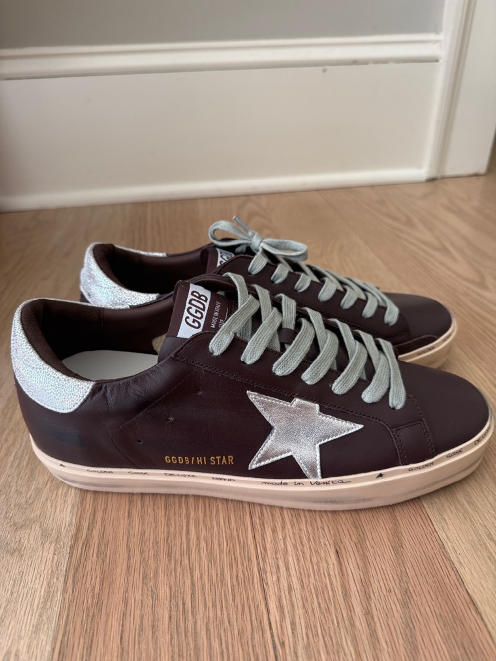Golden Goose Hi Star Sneakers Dark Brown Leather with Silver Leather Star